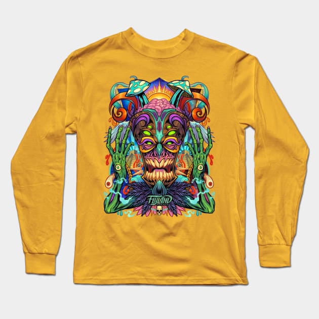 Psychedelic Tiki Creature Long Sleeve T-Shirt by FlylandDesigns